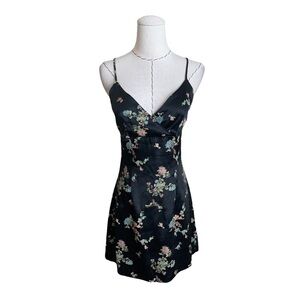 Vintage 90s Satin Finesse Dress Asian Inspired Floral Print Twee
